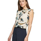 DKNY Women's Printed Quarter Button Round Neck Top White Size X-Small