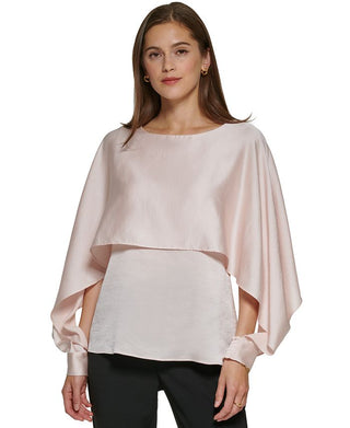 DKNY Women's Cape Overlay Crewneck Top Pink Size Large