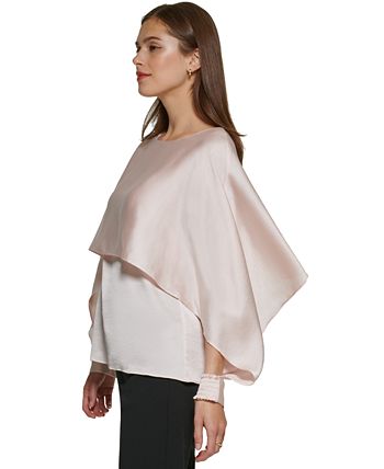 DKNY Women's Cape Overlay Crewneck Top Pink Size Large