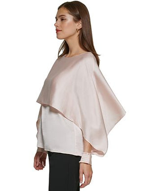 DKNY Women's Cape Overlay Crewneck Top Pink Size Large