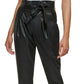 DKNY Women's Faux Leather High Rise Tie Waist Ankle Pants Black Size 10
