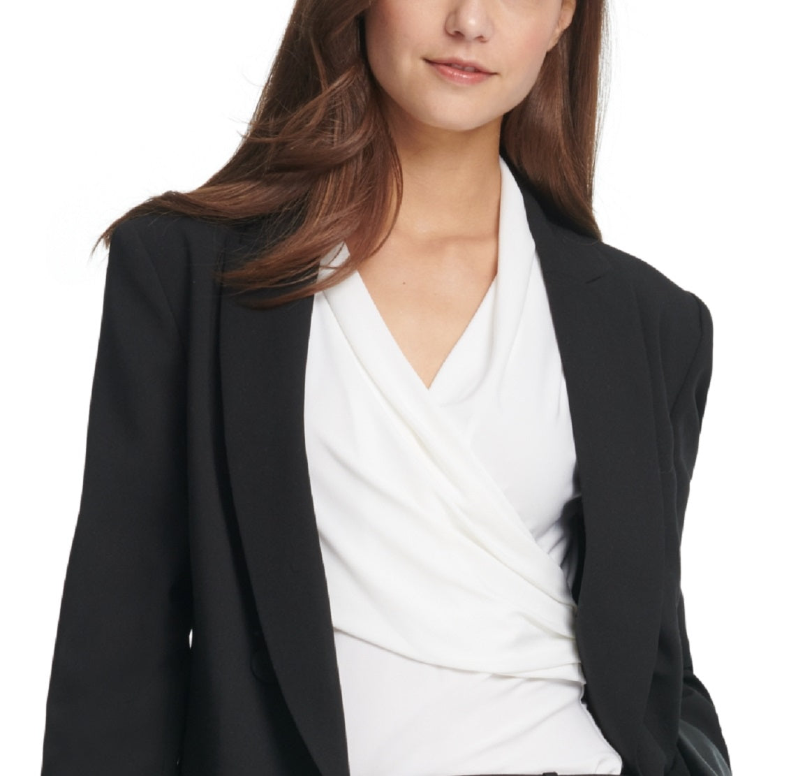 Dkny faux shop leather sleeve blazer