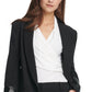 DKNY Women's Faux Leather Cuff Double Breasted Blazer Black Size 4
