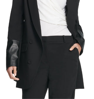 DKNY Women's Faux Leather Cuff Double Breasted Blazer Black Size 4