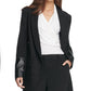 DKNY Women's Faux Leather Cuff Double Breasted Blazer Black Size 2