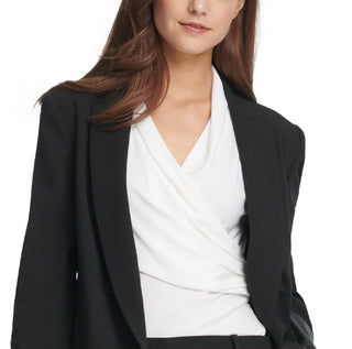 DKNY Women's Faux Leather Cuff Double Breasted Blazer Black Size 2