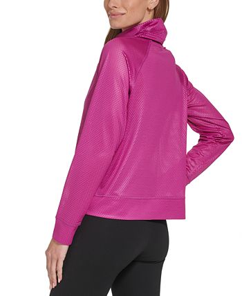 DKNY Women's Honeycomb Mesh Funnel Neck Sweatshirt Pink Size X-Large