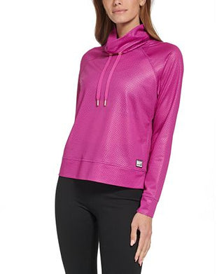 DKNY Women's Honeycomb Mesh Funnel Neck Sweatshirt Pink Size X-Large