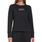 DKNY Women's Rhinestone Logo Print Crewneck Sweatshirt Black Size Medium