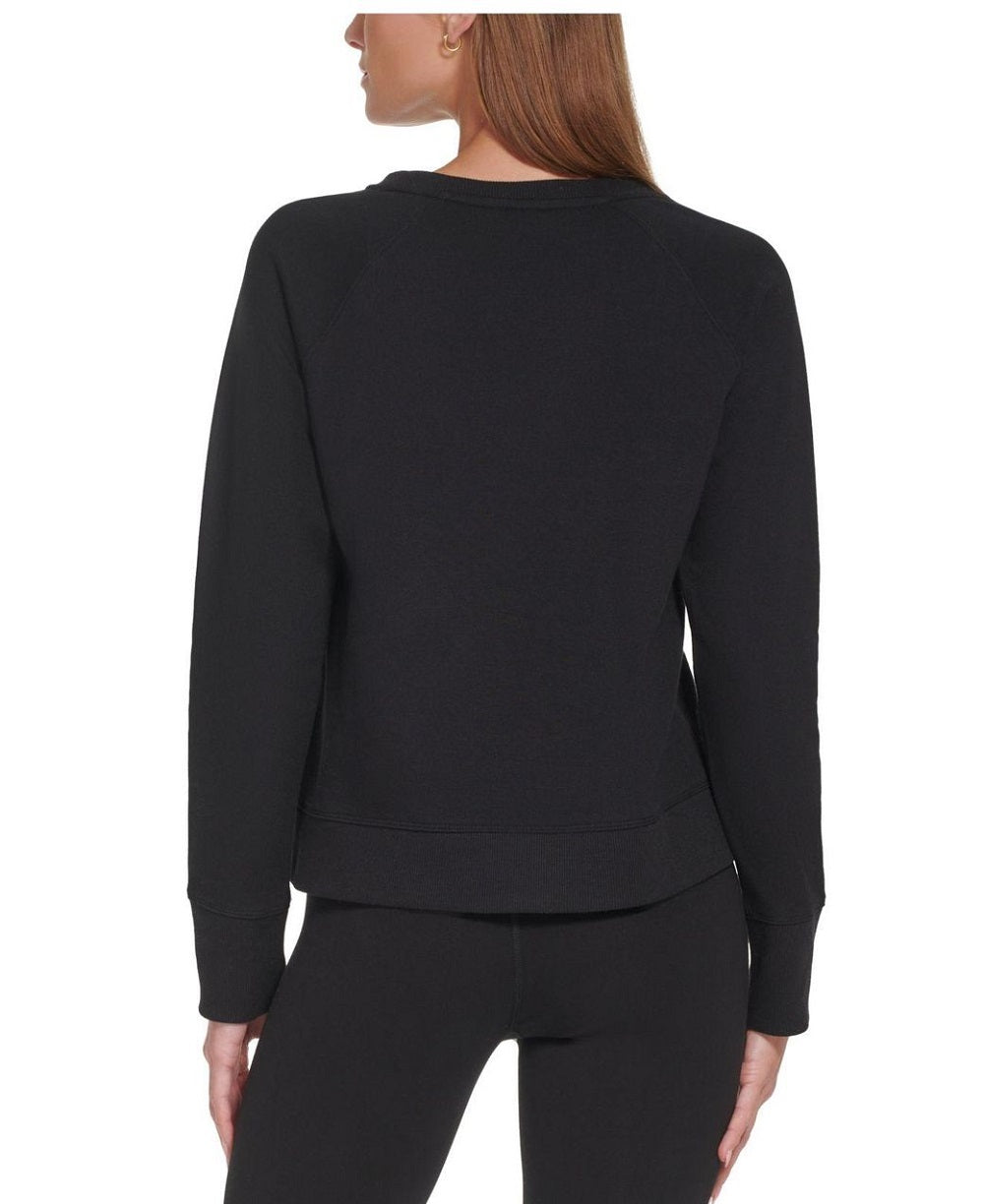 DKNY Women's Rhinestone Logo Print Crewneck Sweatshirt Black Size Medium