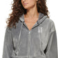 DKNY Women's Velour With Rhinestones Logo Zip Up Hoodie Gray Size X-Large