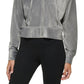 DKNY Women's Velour With Rhinestones Logo Zip Up Hoodie Gray Size X-Large