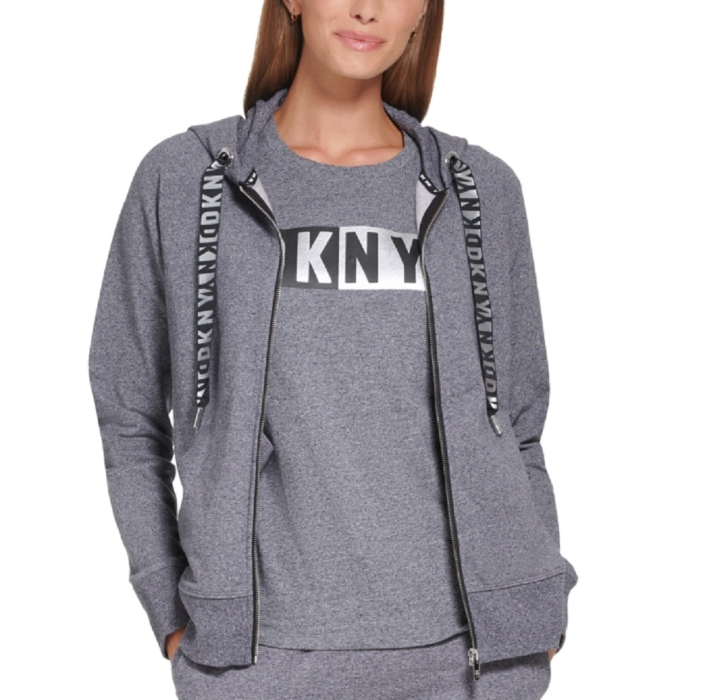 DKNY Women's Metallic Two Tone Logo Hoodie Gray Size X-Large