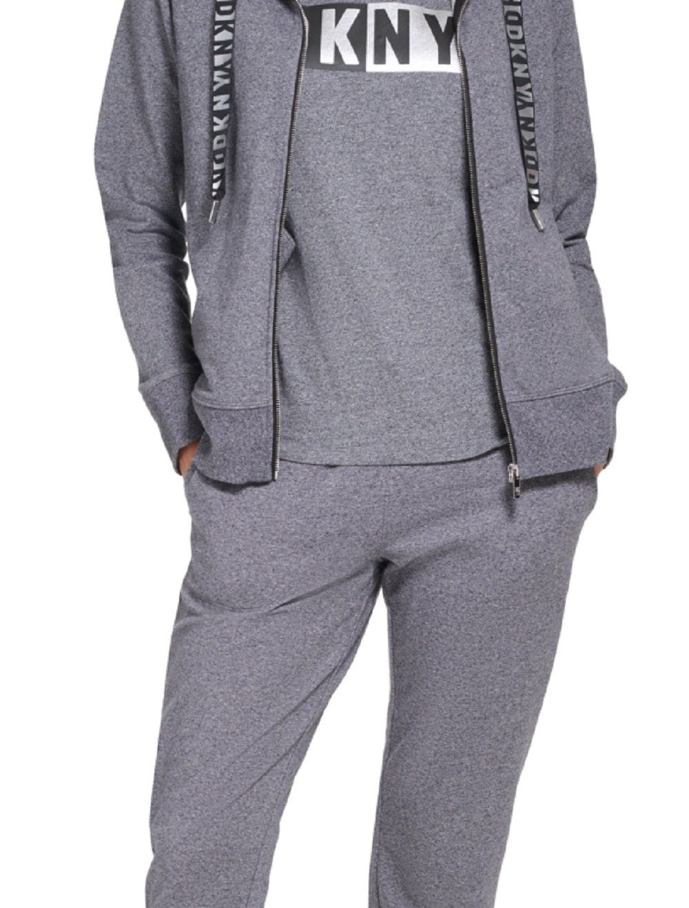 DKNY Women's Metallic Two Tone Logo Hoodie Gray Size X-Large