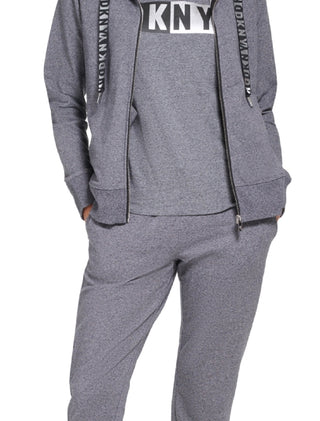 DKNY Women's Metallic Two Tone Logo Hoodie Gray Size X-Large