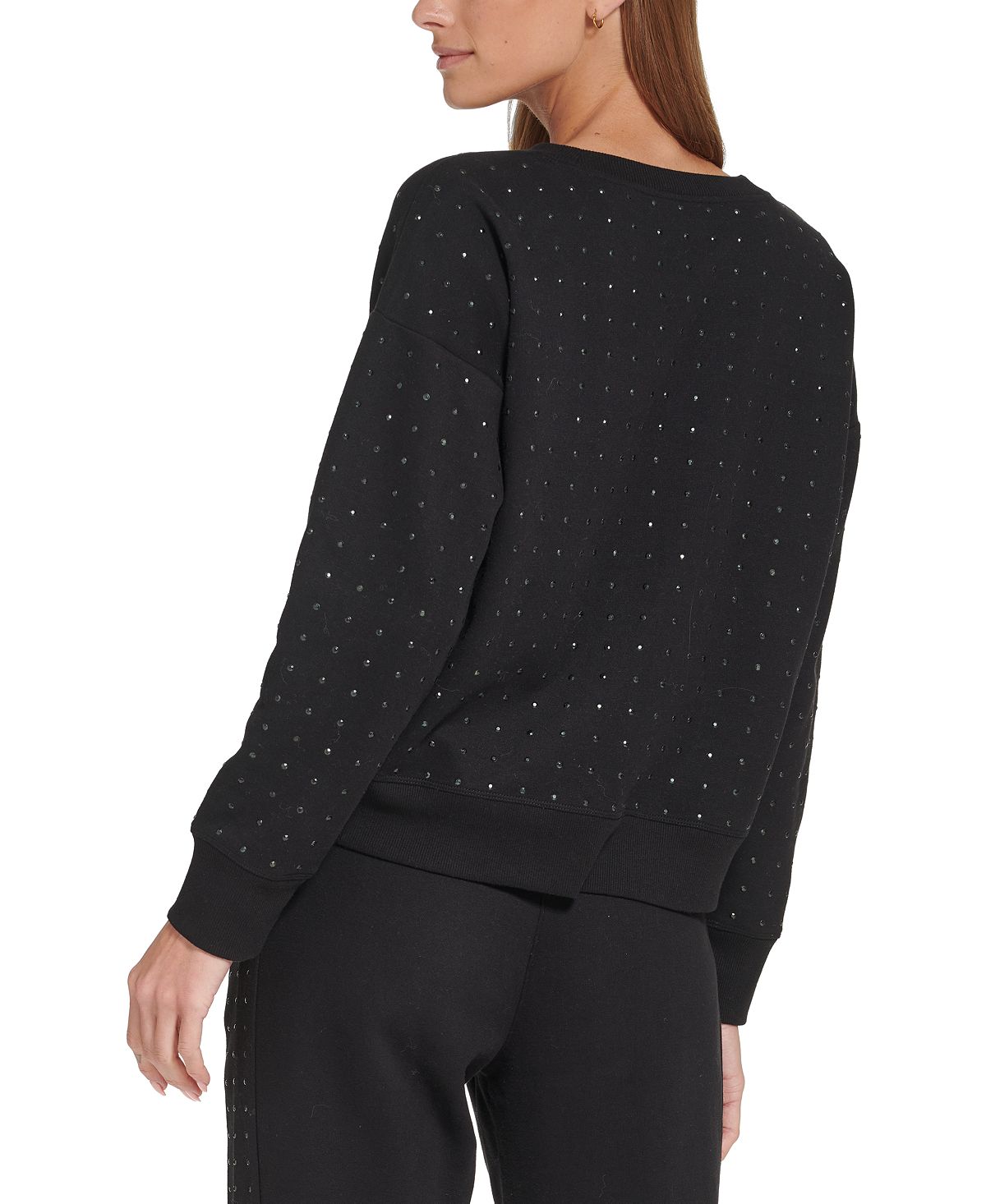 DKNY Women's Active Embellished Dropped Shoulder Top Black Size Small