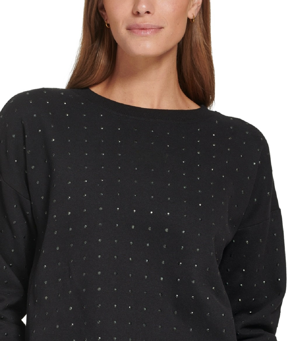 DKNY Women's Active Embellished Dropped Shoulder Top Black Size Small