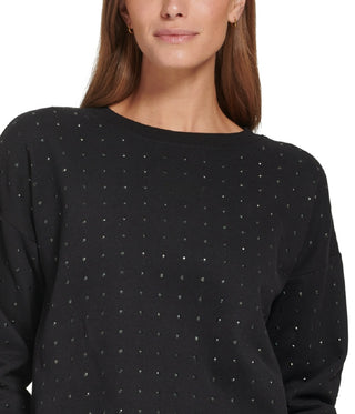 DKNY Women's Active Embellished Dropped Shoulder Top Black Size Small