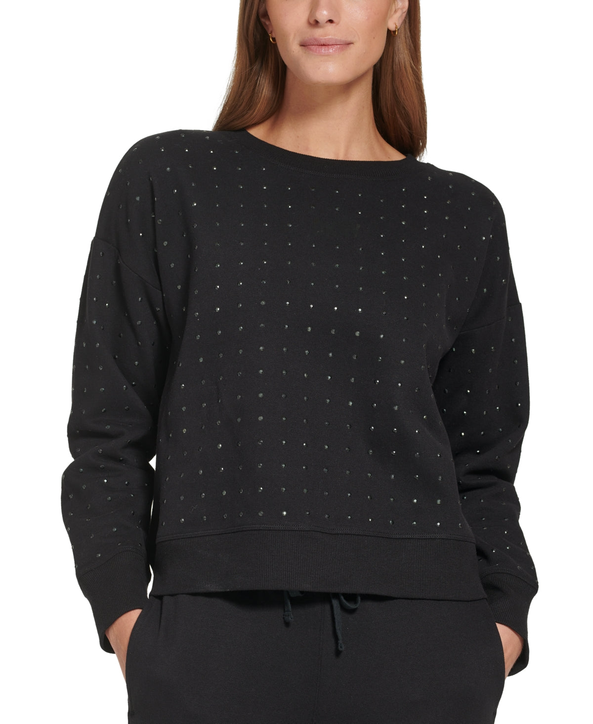 DKNY Women's Active Embellished Dropped Shoulder Top Black Size Small