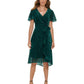 DKNY Women's Burnout Velvet Flutter Sleeve Midi Dress Green Size 8