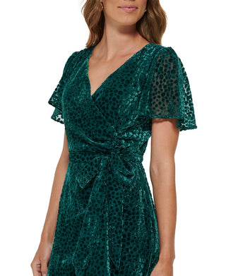 DKNY Women's Burnout Velvet Flutter Sleeve Midi Dress Green Size 6