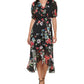 DKNY Women's Floral Print Ruffled Midi Dress Black Size 6