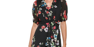 DKNY Women's Floral Print Ruffled Midi Dress Black Size 6