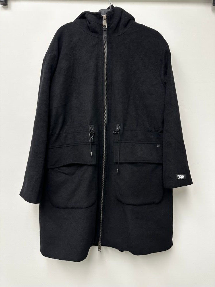DKNY Women's Hooded Wool Anorak Coat Black Size Large