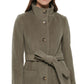 DKNY Women's Stand Collar Button Front Belted Coat Green Size Large