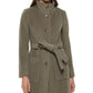 DKNY Women's Stand Collar Button Front Belted Coat Green Size Large