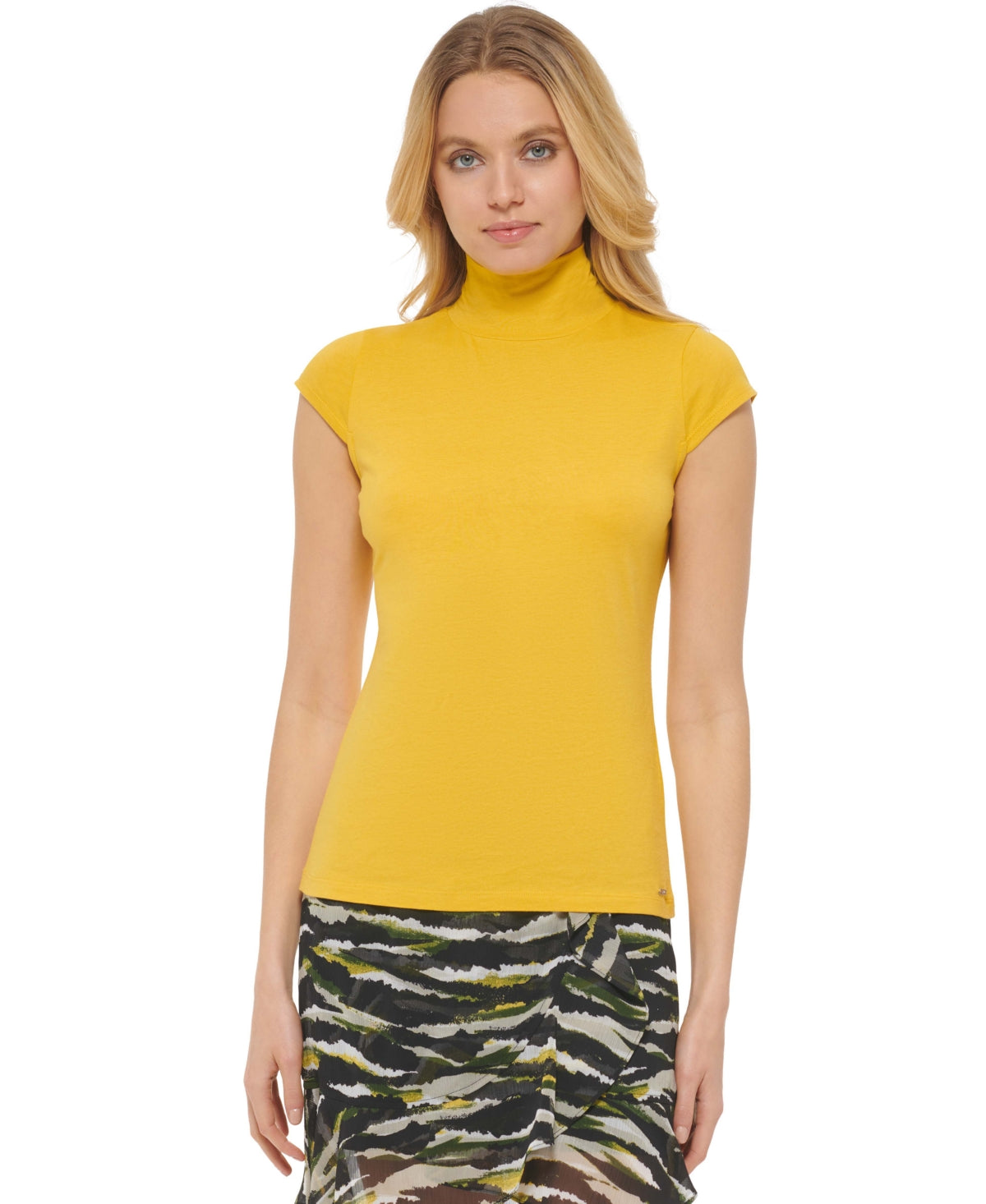 DKNY Women's Sleeveless Turtleneck Yellow Size Large