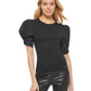 DKNY Women's Crewneck Contrast Puff Sleeve Top Black Size X-Large