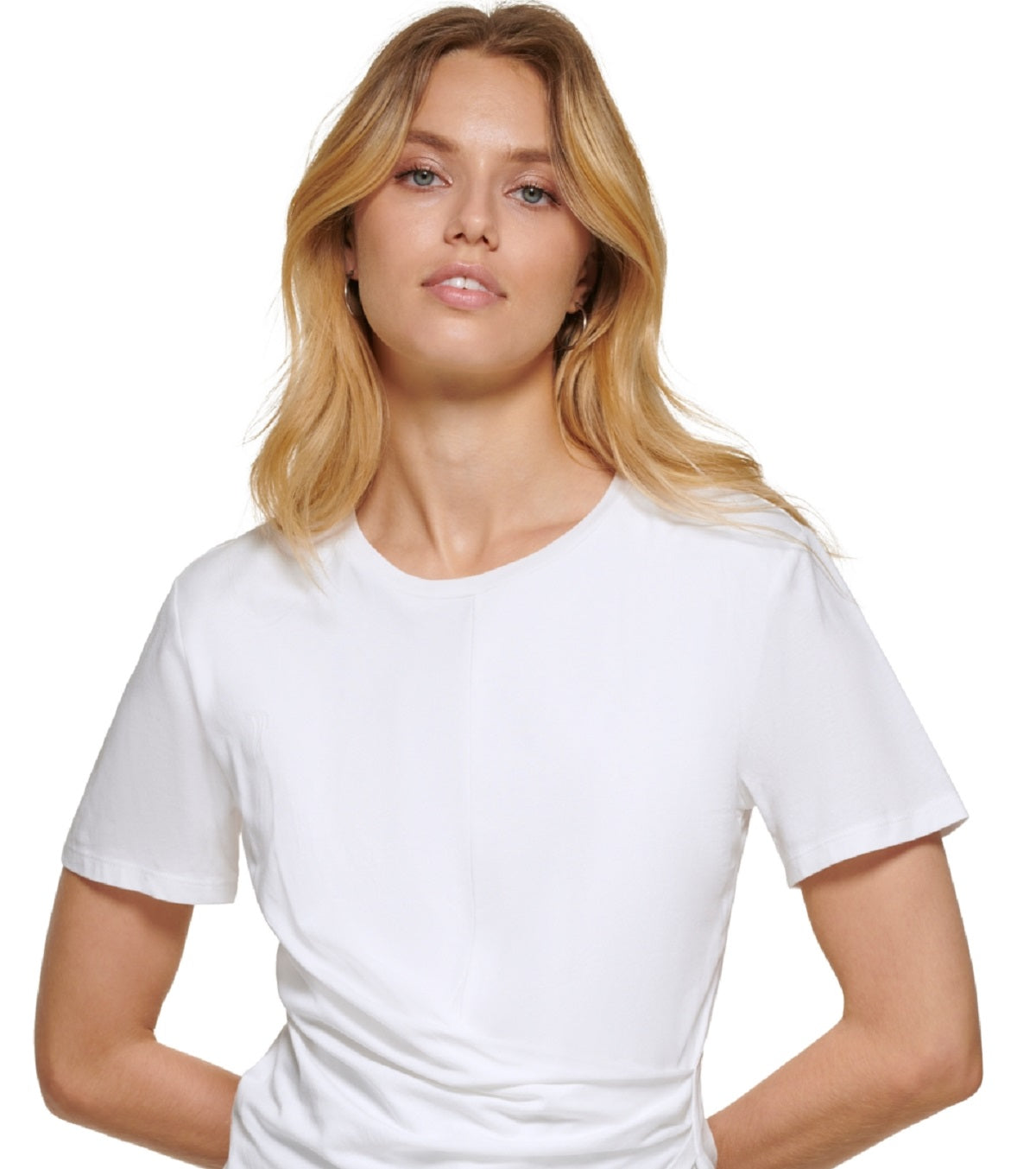 DKNY Women's Faux Wrap Front T-Shirt White Size Medium