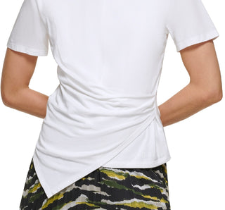 DKNY Women's Faux Wrap Front T-Shirt White Size Medium