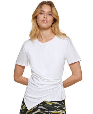 DKNY Women's Faux Wrap Front T-Shirt White Size Medium