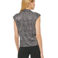 DKNY Women's Printed Tie V Neck Top Black Size Large