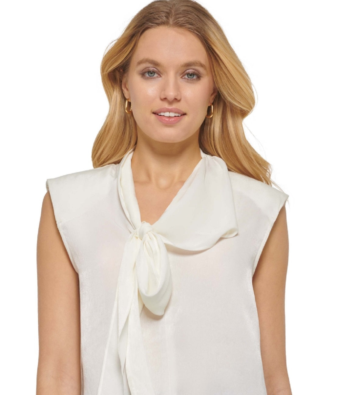 DKNY Women's Tie V Neck Blouse White Size X-Large