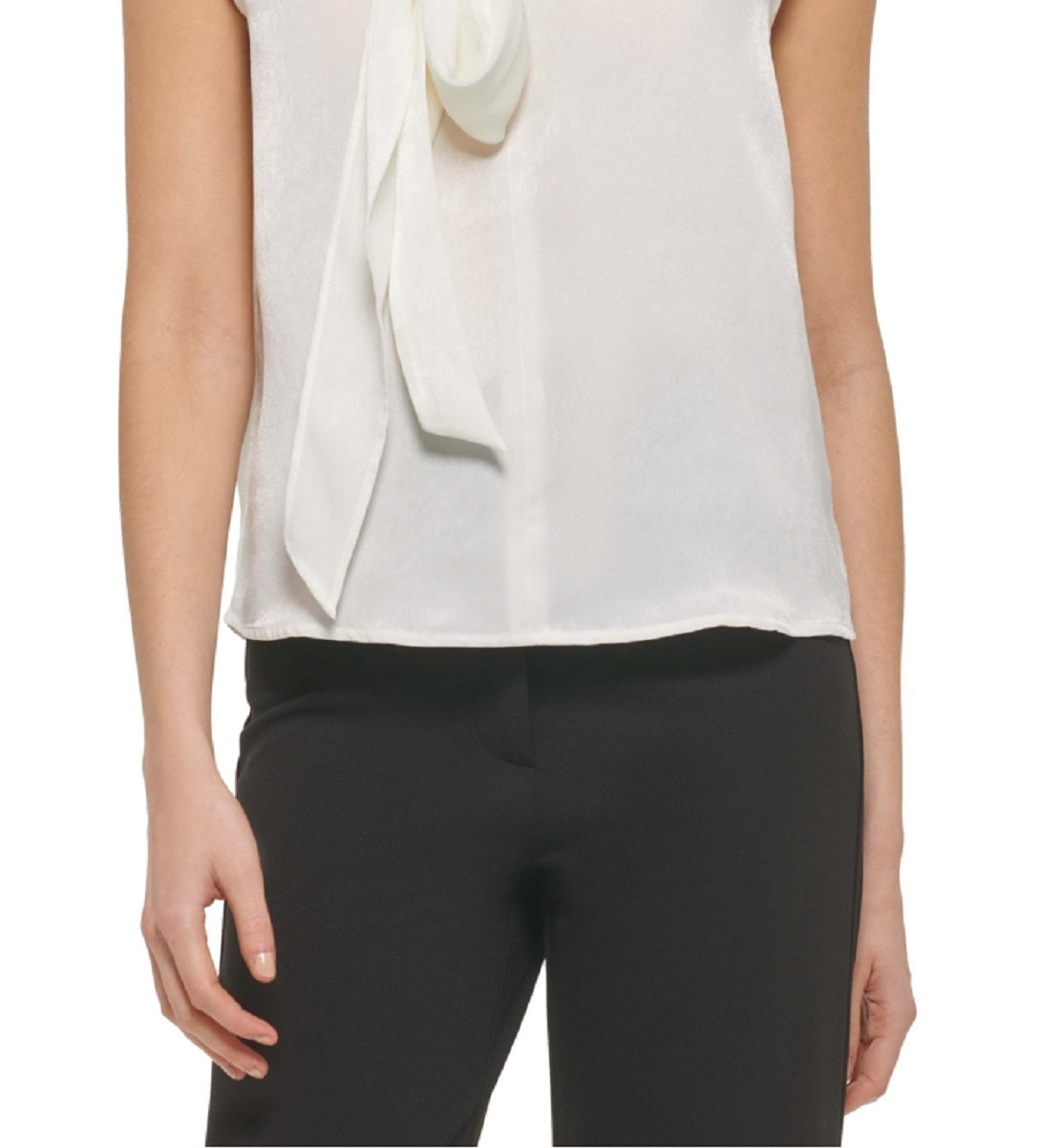 DKNY Women's Tie V Neck Blouse White Size X-Large
