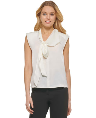 DKNY Women's Tie V Neck Blouse White Size X-Large