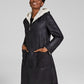 DKNY Women's Hooded Faux Shearling Coat Black Size Large