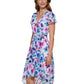 DKNY Women's Zippered Sheer Lined Floral Flutter Sleeve Surplice Neckline Midi Wear To Work Faux Wrap Dress White Size 14