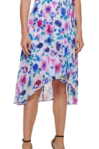 DKNY Women's Floral Print Faux Wrap Dress Blue Size 4