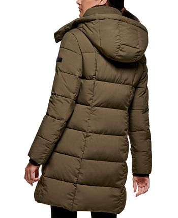 DKNY Women's Hooded Puffer Coat Green Size Small