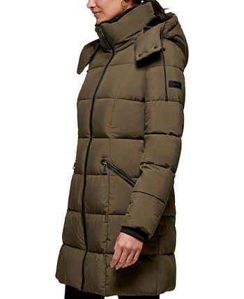 DKNY Women's Hooded Puffer Coat Green Size Small