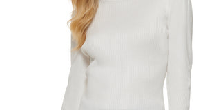 DKNY Women's Ribbed Solid Long Sleeve Turtleneck White Size Large