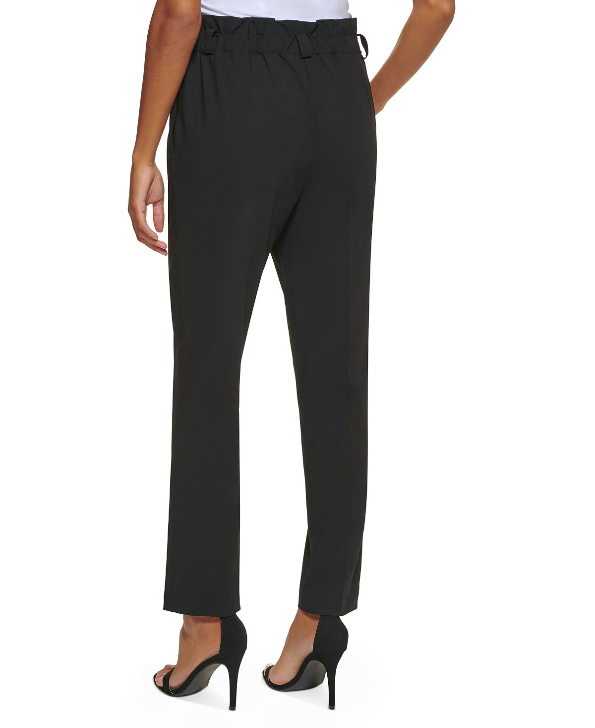 DKNY Women's High Rise Snap Button Paperbag Waist Pants Black Size 16