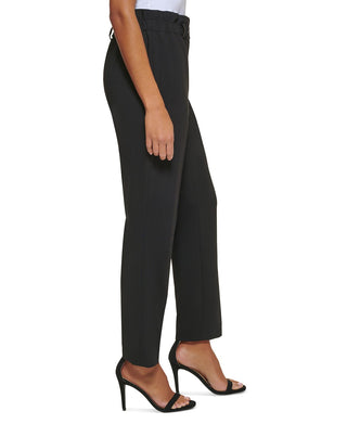 DKNY Women's High Rise Snap Button Paperbag Waist Pants Black Size 16