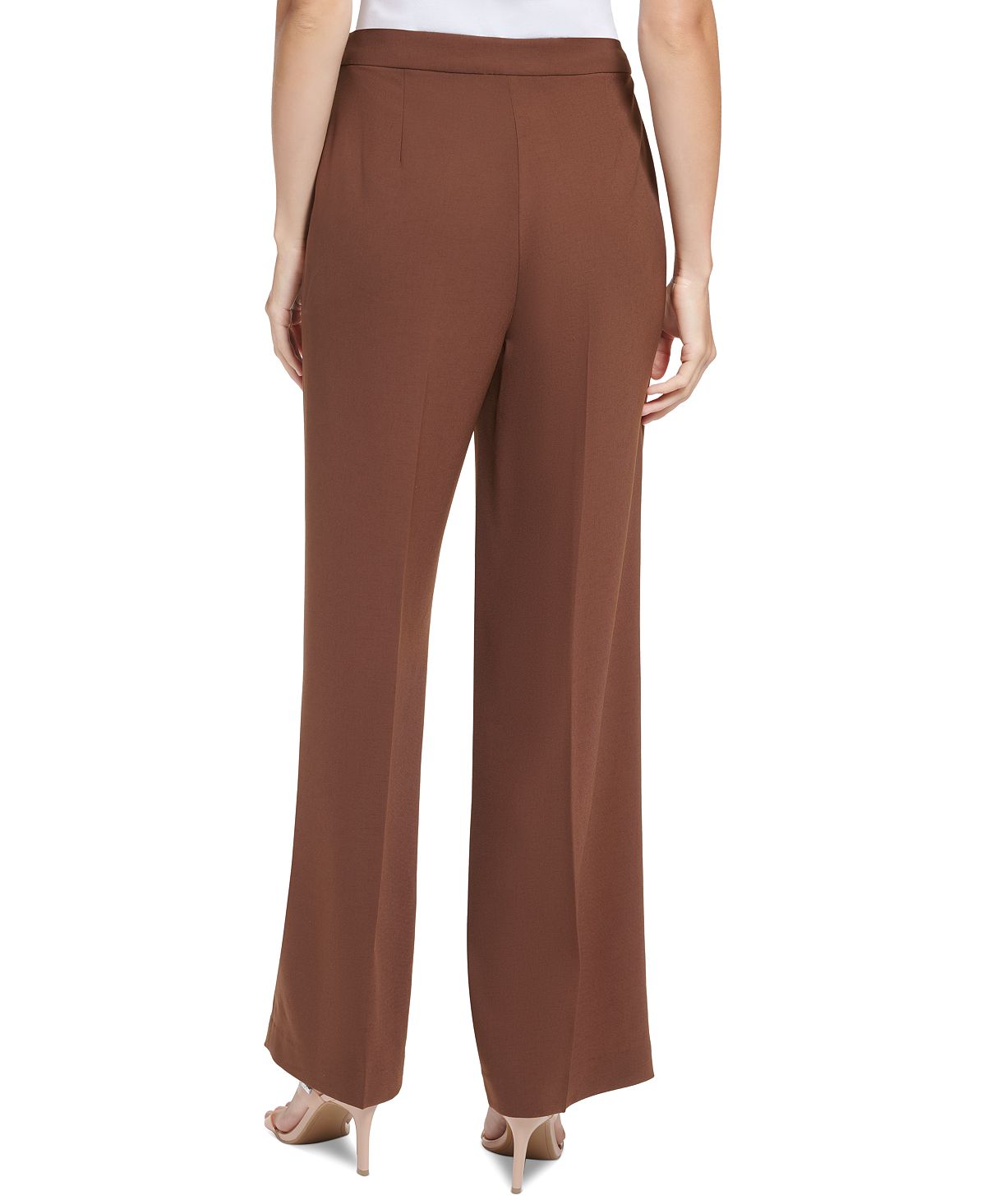 DKNY Women's High Rise Wide Leg Side Zip Pants Brown Size 14 Petite