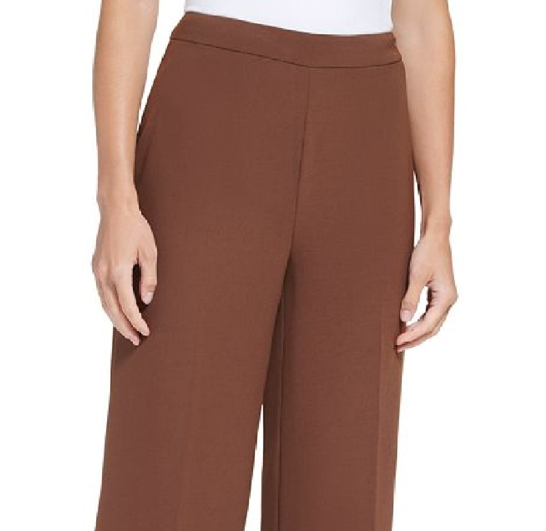DKNY Women's High Rise Wide Leg Side Zip Pants Brown Size 14 Petite