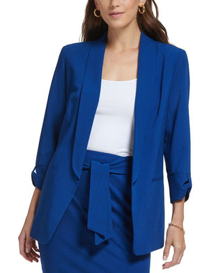DKNY Women's Madison Tab Sleeve One Button Blazer Blue Size 4 Petite